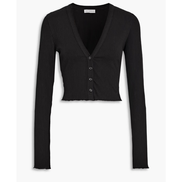 Good American Tops - GOOD AMERICAN Cropped Lettuce Edge ribbed stretch-cotton jersey cardigan Size 1